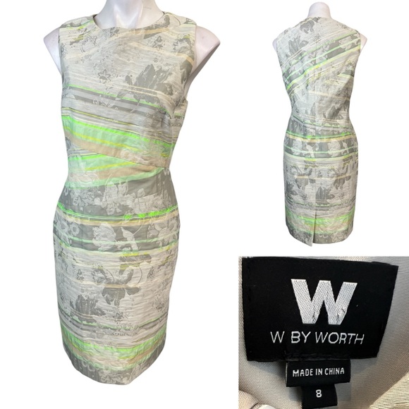 W by Worth Dress Sz 8 Neon Green/gray multicolor sleeveless cotton blend - Picture 1 of 6